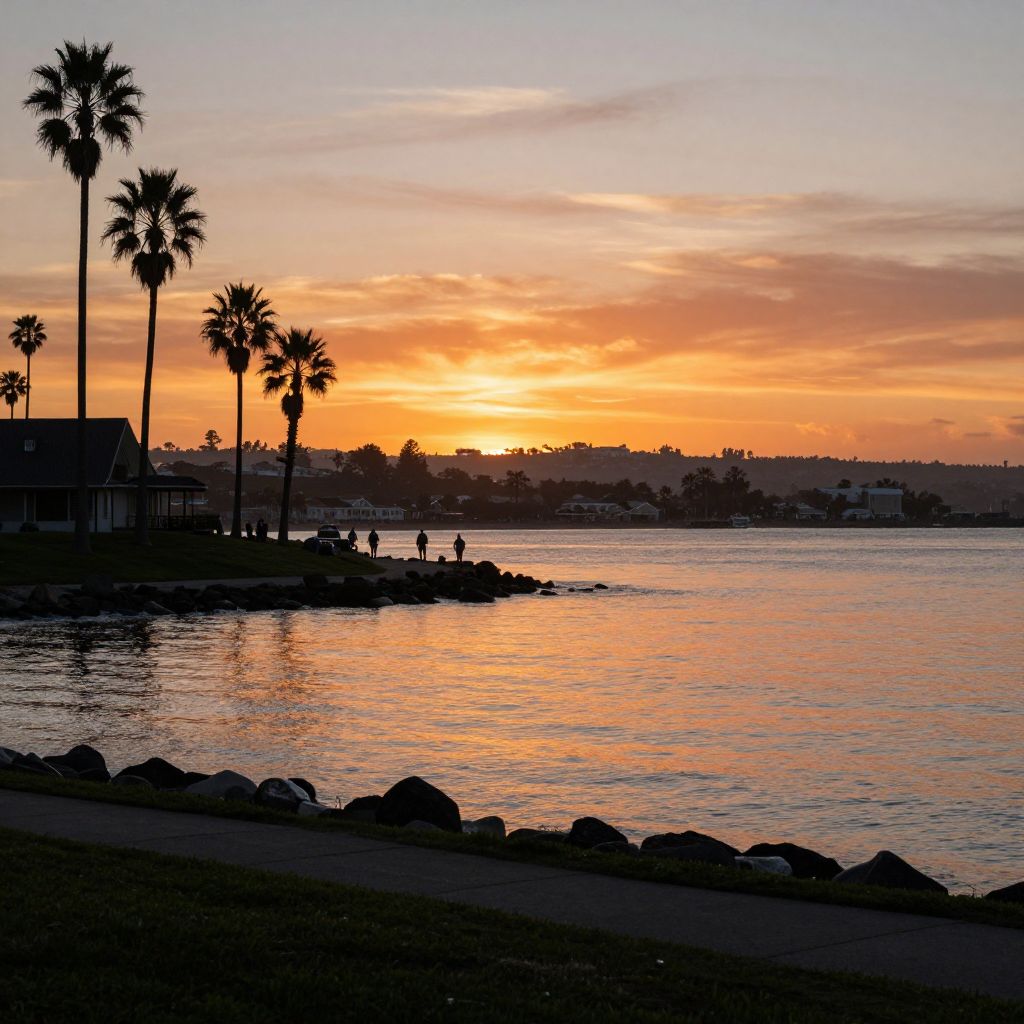 Explore Scenic Waterfront Views at Dusk